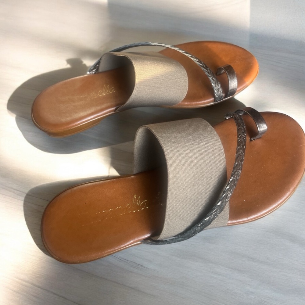 Elegant Brown and Tan Sandals with Metallic Accents from Italy